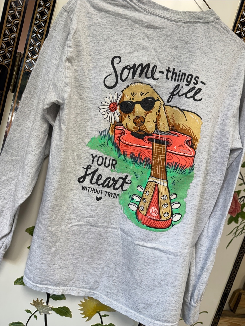 Adorable puppy eyes Girlie Girl Originals Heather Gray Long Sleeve Tee